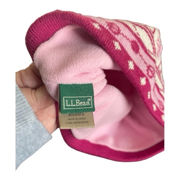 L.L. Bean Girls Size L Pink and White Knit Beanie - Picture 4 of 5